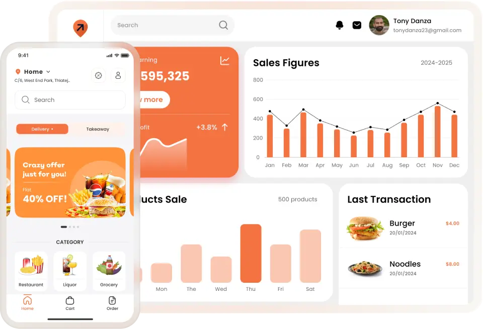 Online food ordering & delivery software app interface